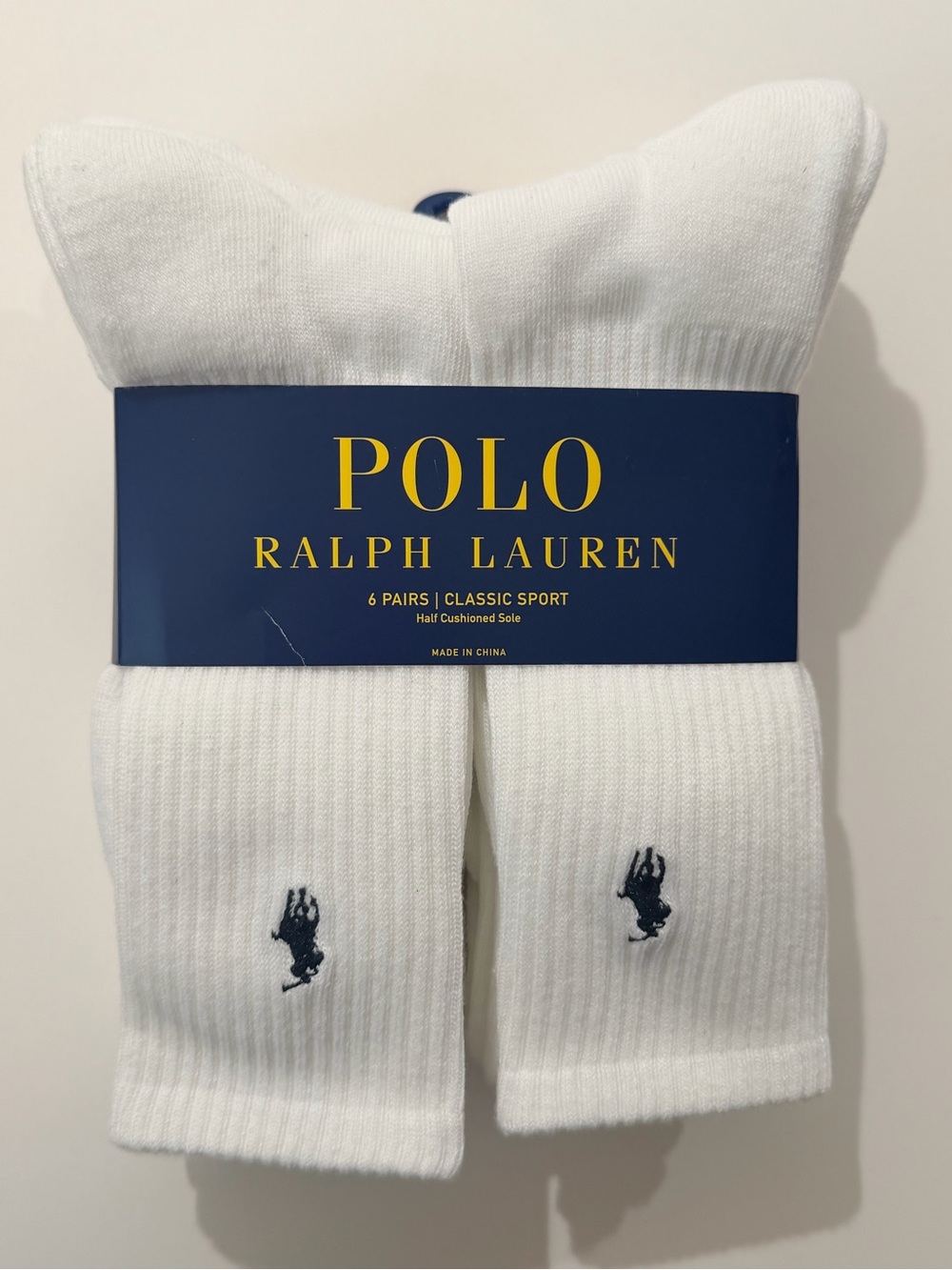 Polo Ralph Lauren White Classic Sport Crew Socks 6-Pack Men’s 10–13 NWT